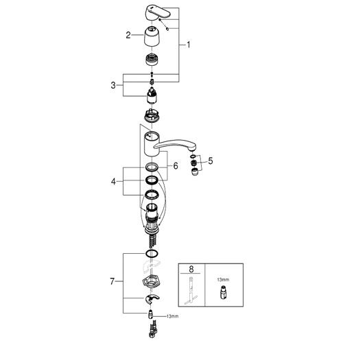Grohe Eurosmart Cosmopolitan Singlelever Kitchen Sink Mixer 32842000 Spare Parts